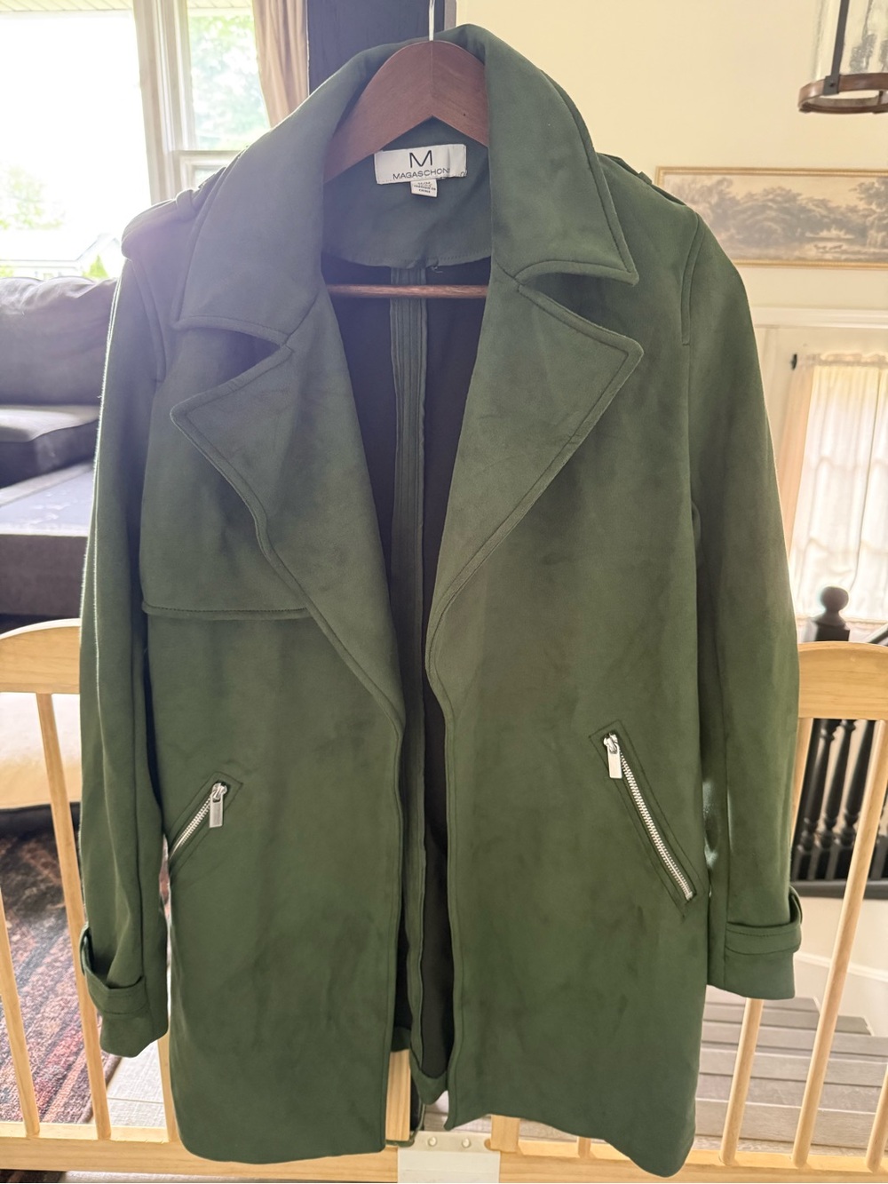 Magaschoni Olive Green Suede-Look Coat
